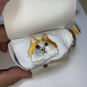 101)AirPods用ミニバッグ（ゴールド）猫のハンカチ付  (税込 送料無料）